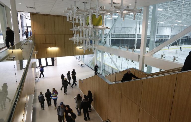 Members of the public were invited to the grand opening of the new 160,000 square foot state-of-the-art Minto Recreation Complex in Barrhaven on Saturday morning, Nov. 29, 2014. Mayor Jim Watson was joined by fellow councillors and The Minto Group CEO Michael Waters for the official ceremony before public tours of the facility, which features two NHL sized skating rinks, a six lane-25 metre lap swimming pool with diving boards, a gymnasium, an artificial turf sports field, fitness facilities, a cafe and free Wi-Fi. (David Kawai / Ottawa Citizen)